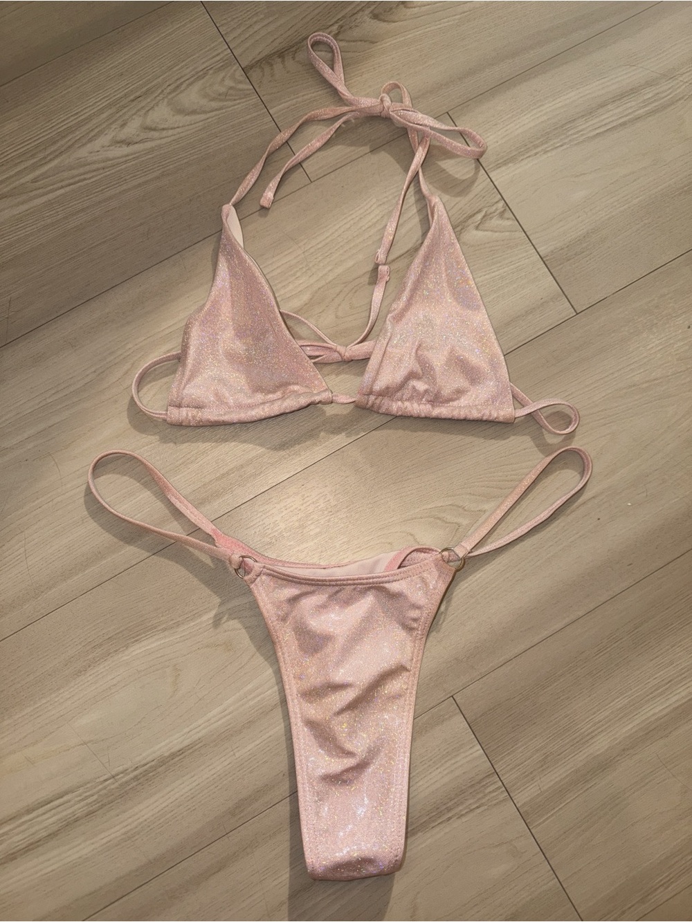 Shimmer Pink Triangle Bikini Set - Women Swim